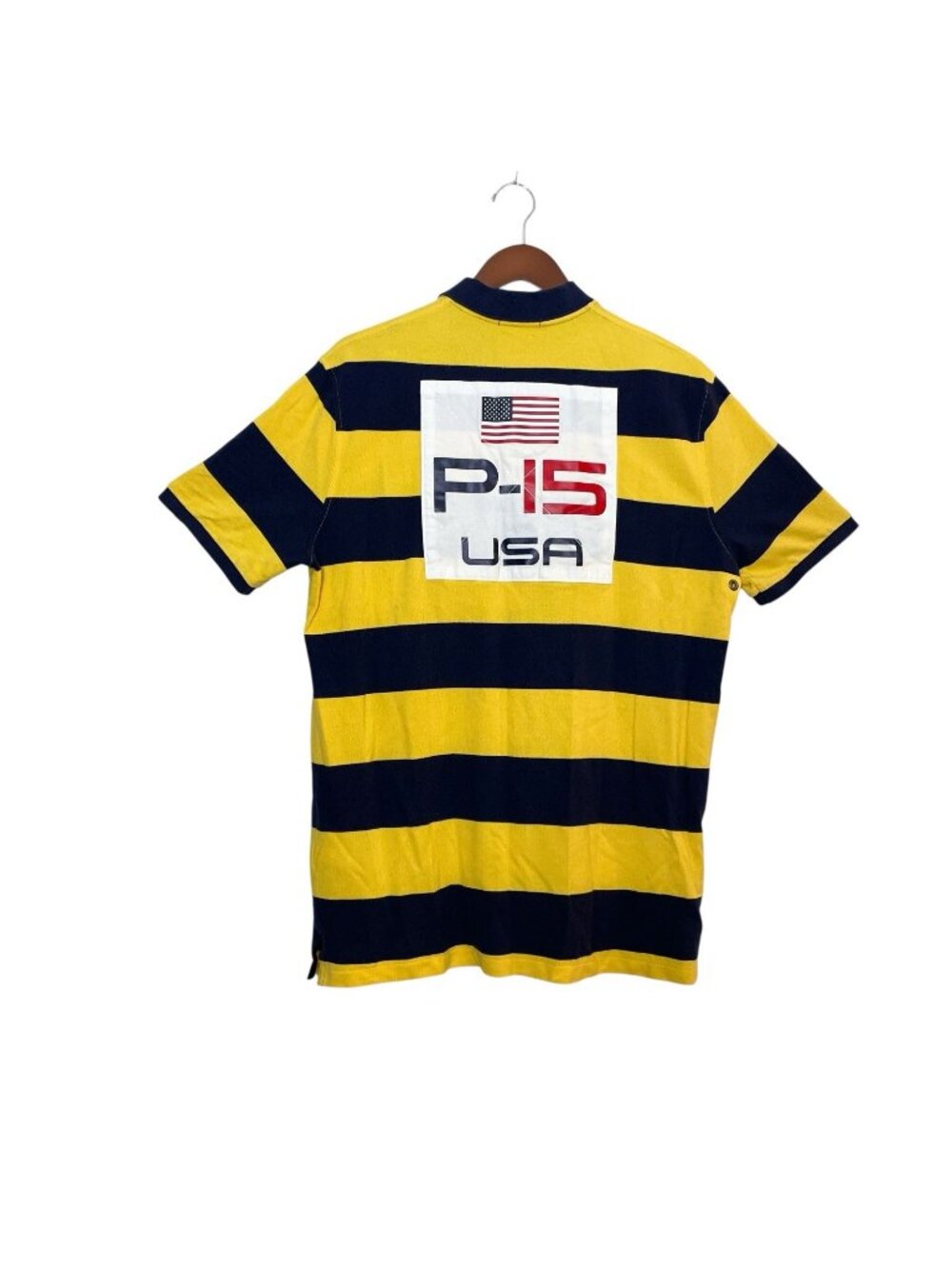 Polo Ralph Lauren Offshore P-15 USA Striped Polo Yellow Blue Mens Size L
